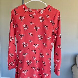 LOFT Floral Long Sleeve Dress | 0 Petite | Pink/Salmon/Coral Color